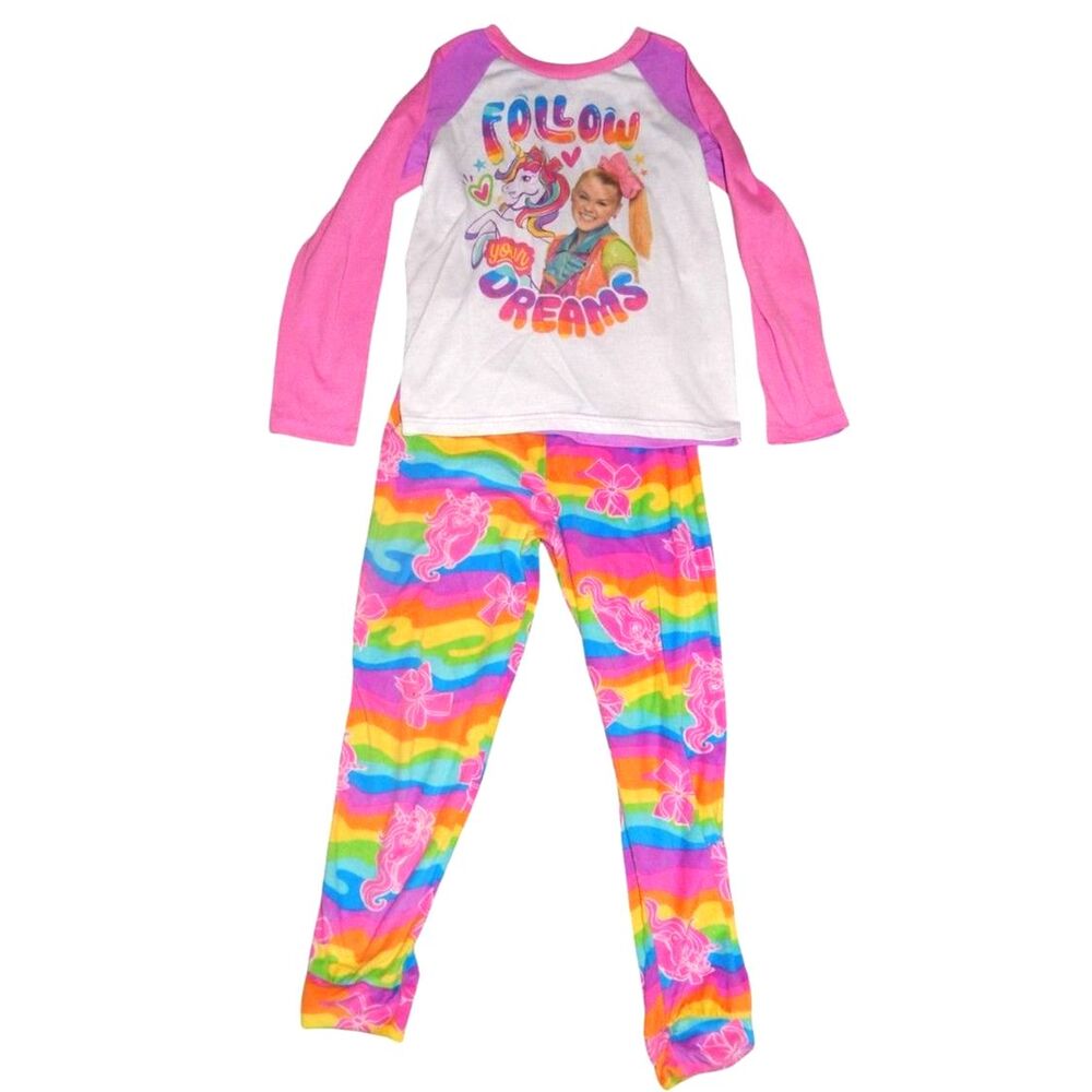 JoJo Siwa Girls 7/8 Rainbow Unicorn Pajamas Set Long Sleeve Shirt & Pants
